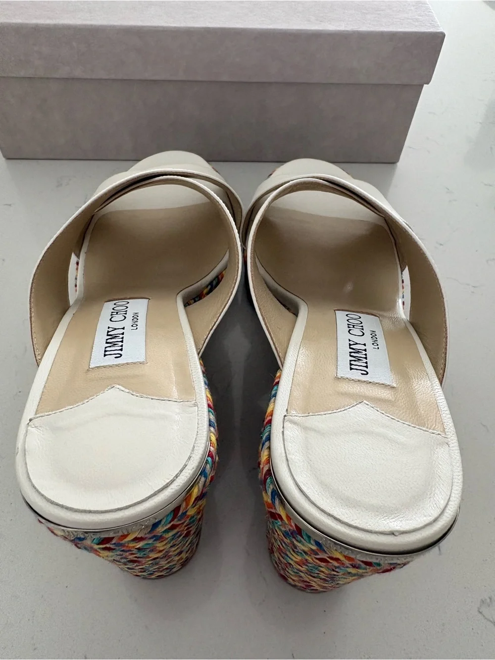 Jimmy Choo White Leather Cross-Strap Wedge Sandals
